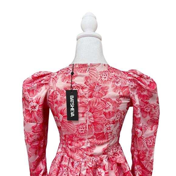 Batsheva Prairie Floral Satin Mini Dress 2 Red NWT - Picture 9 of 12